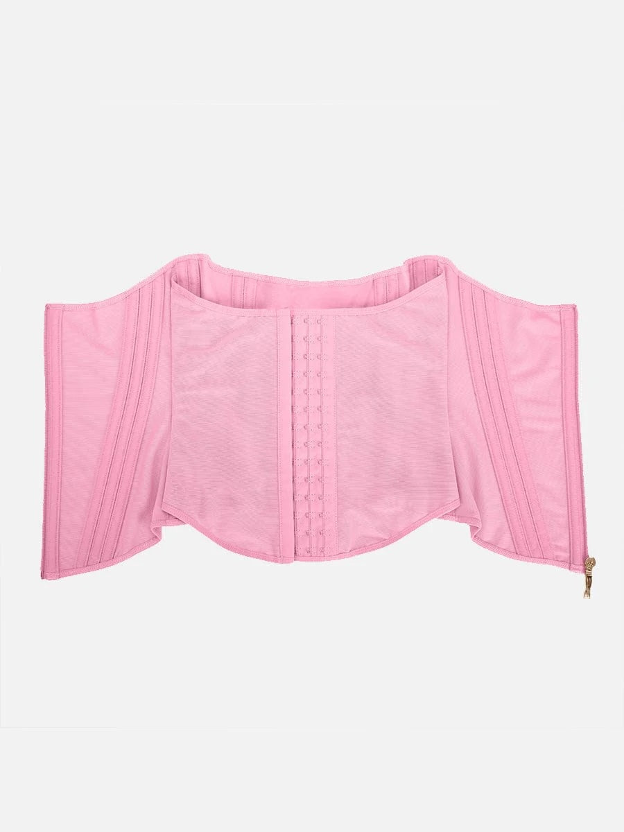 Pink waist trainer with a zipper on a white background