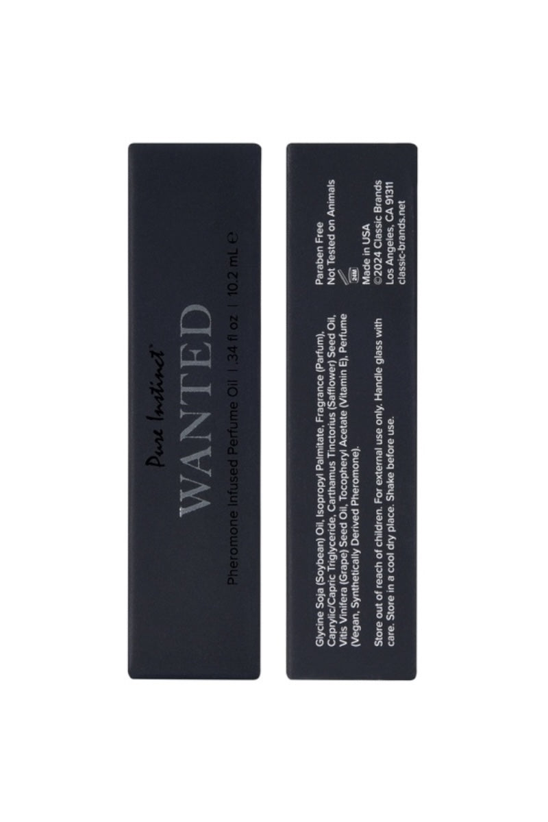 Two black rectangular boxes with 'WANTED' branding on a white background