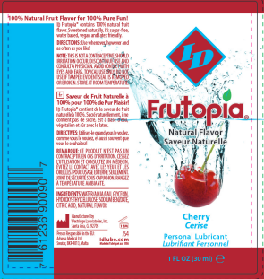 Frutopia cherry flavor personal lubricant packaging with red and white design.