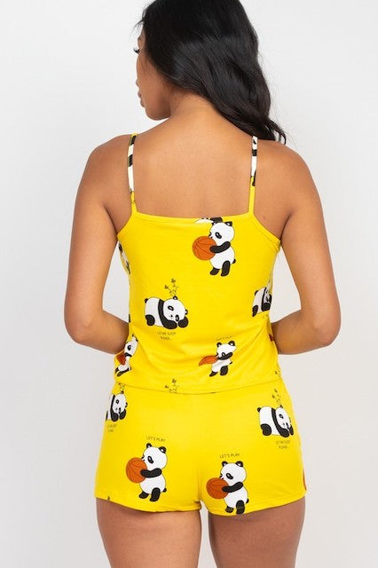 Panda Cami Top & Shorts Set - Yellow - Back View