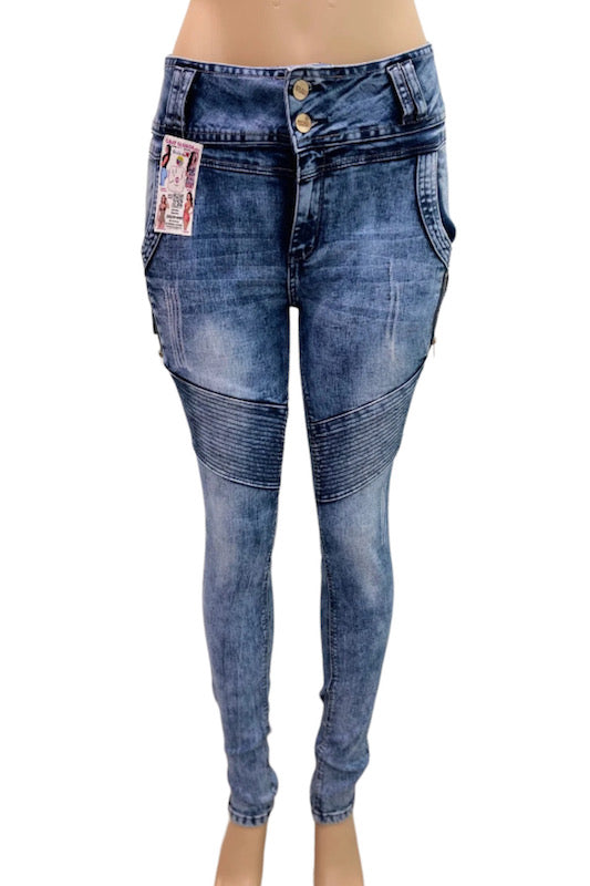 Zipper Scraped Moto Jeans