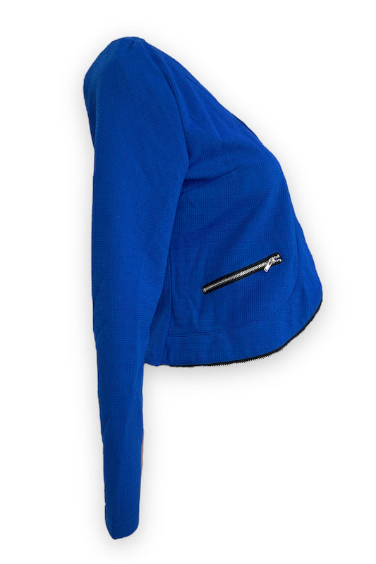 Zipper Teeth Detail Bolero Jacket - Blue