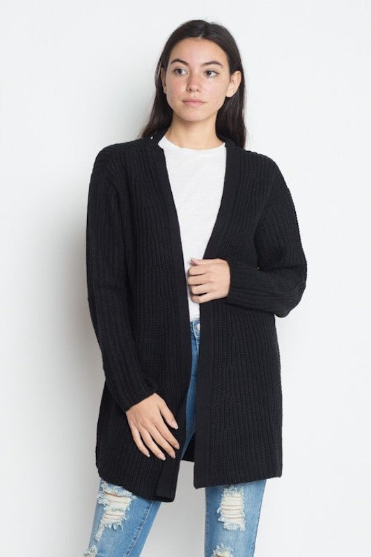 Lace Up Back Sweater Cardigan in Black