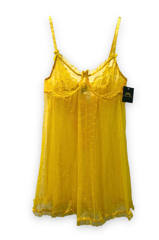 Underwire Fishnet and Lace Babydoll - yellow