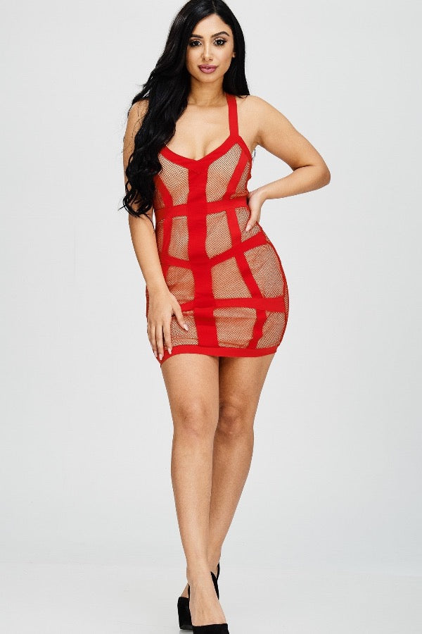Sexy Fishnet Dress in Red