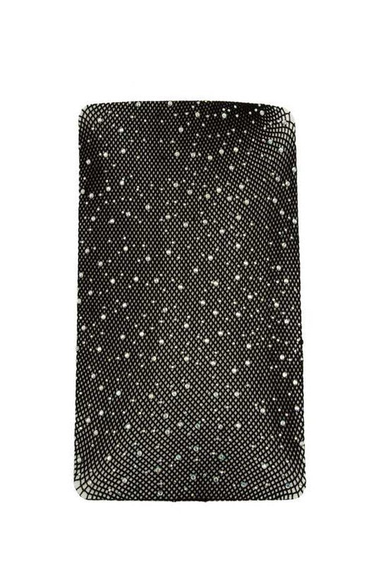 fabric of Shimmery Rhinestone Fishnet Bodysuit in black color