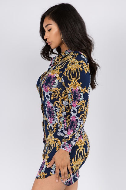 side of Gold Rush Print Shirt Dress
