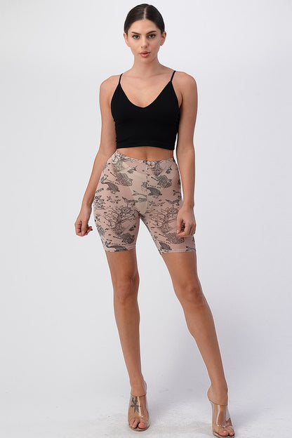 Tattoo Mesh Biker Shorts - Beige