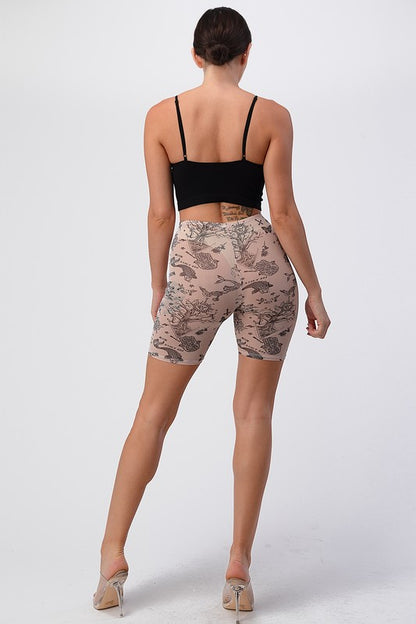 Tattoo Mesh Biker Shorts - Beige