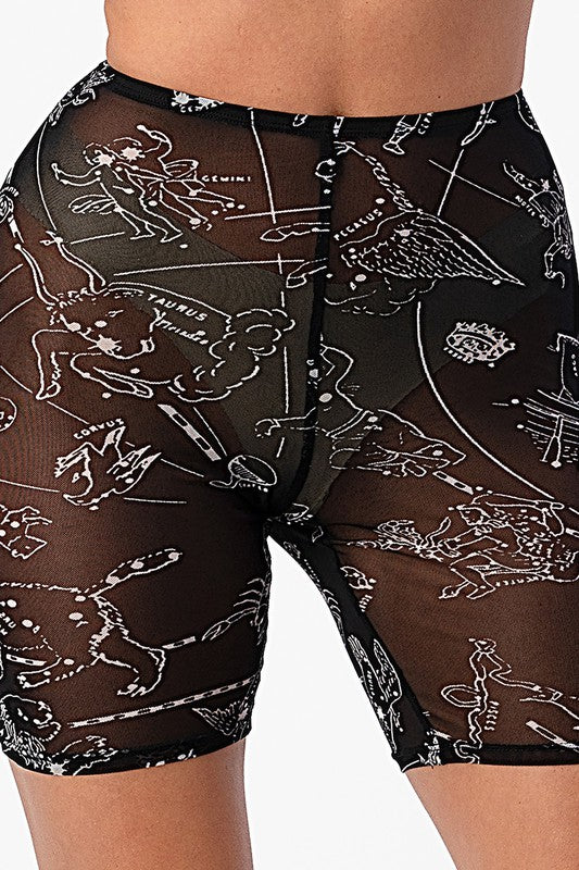 Astrology Mesh Biker Shorts - Black