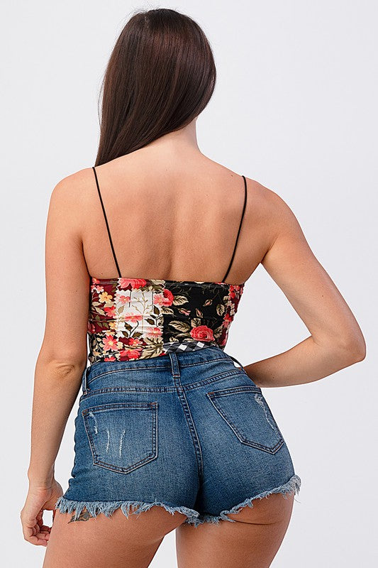 Floral Patchwork Crop Top - Multi Color