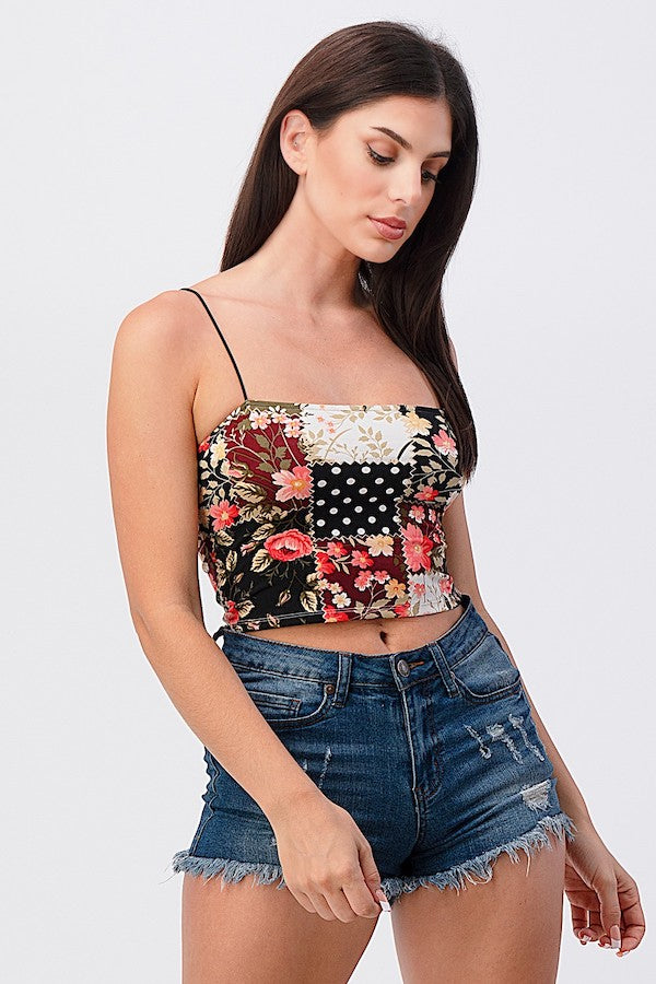 Floral Patchwork Crop Top - Multi Color