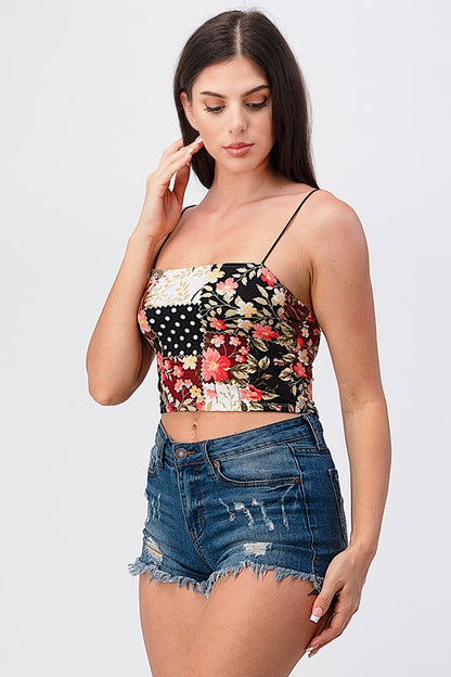 Floral Patchwork Crop Top - Multi Color