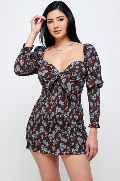 Down To Earth Smocked Dress in brown color