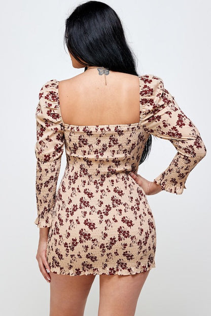 back of Down To Earth Smocked Dress beige color