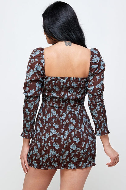 back of Down To Earth Smocked Dress in brown color