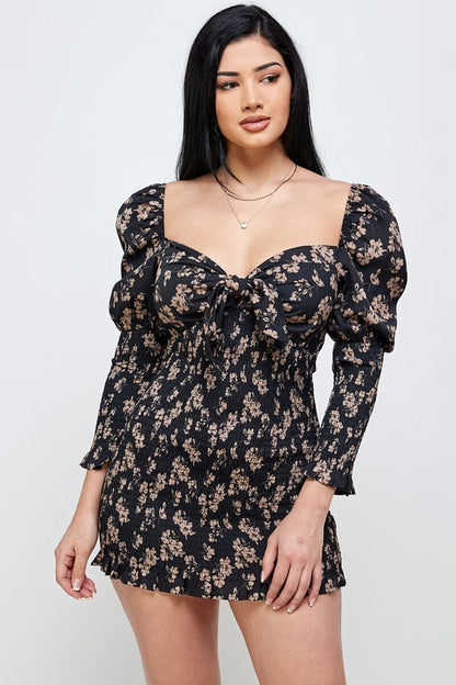 Down To Earth Smocked Dress in black color