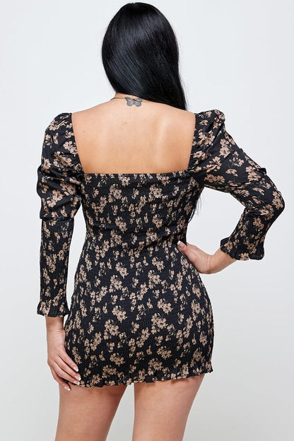 back of Down To Earth Smocked Dress in black color