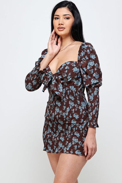 Down To Earth Smocked Dress in brown color