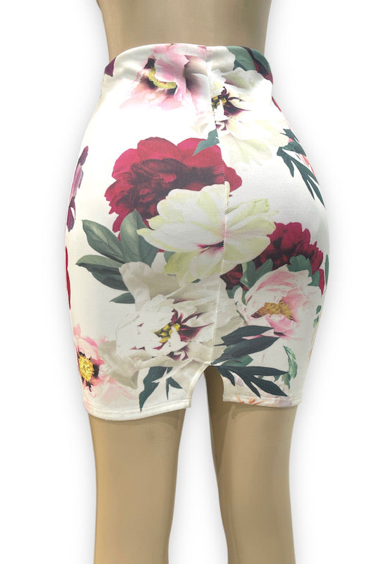back of Floral Short Pencil Skirt