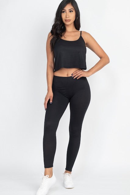 Cozy Cami Top & Leggings Set - Black