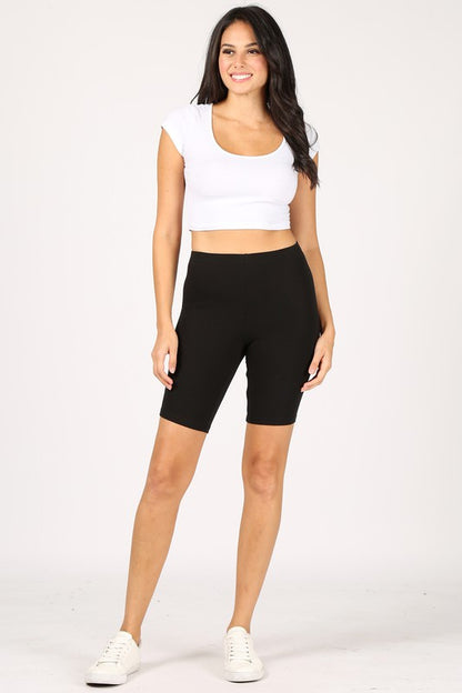 Long High Waist Biker Shorts - Black