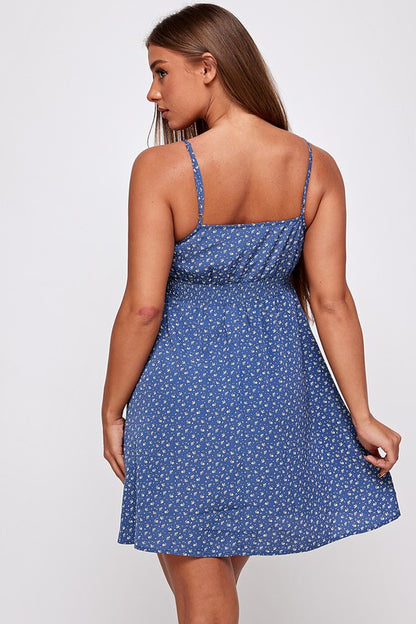 Vanilla Floral Babydoll Dress - Blue - Back View