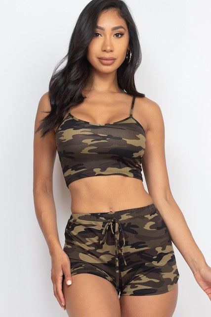 Camo Cropped Cami & Shorts Set