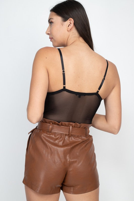 Eyelash Lace Bralette Bodysuit - Black - Back View