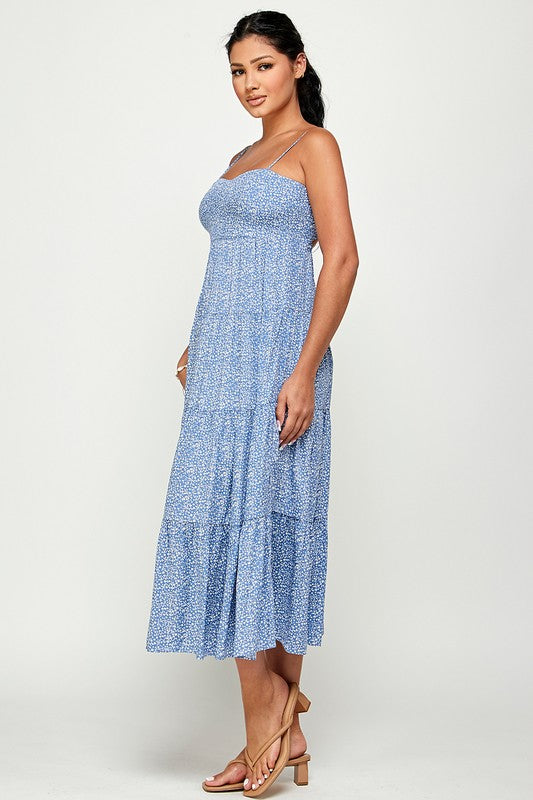 Meadows Maxi Dress with Back Tie - Blue