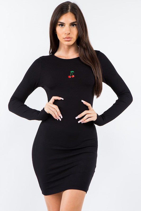 Cherry on Top Rib Dress in black color