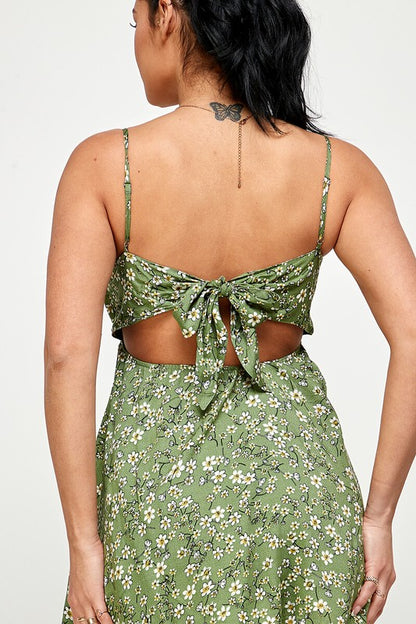 Floral Tie Back Cami Mini Dress - Back View