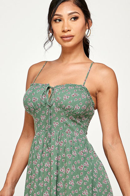 Ellie Floral Tie Front A Line Mini Dress - Green