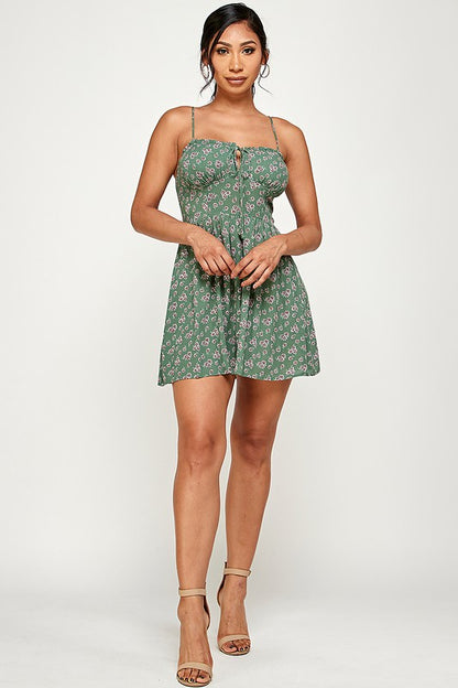 Ellie Floral Tie Front A Line Mini Dress - Green