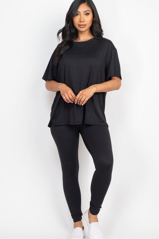 Oversized T-Shirt & Leggings Set - Black