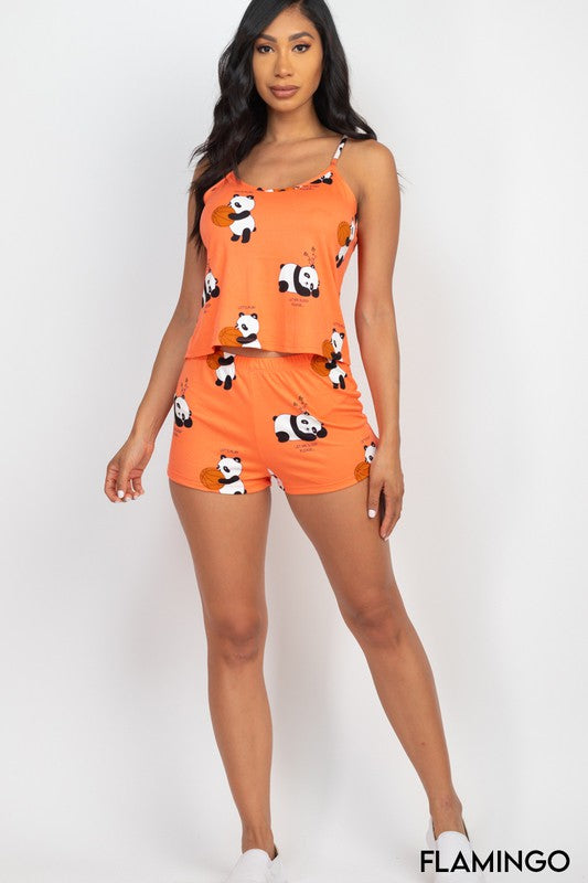 Panda Cami Top & Shorts Set - Orange