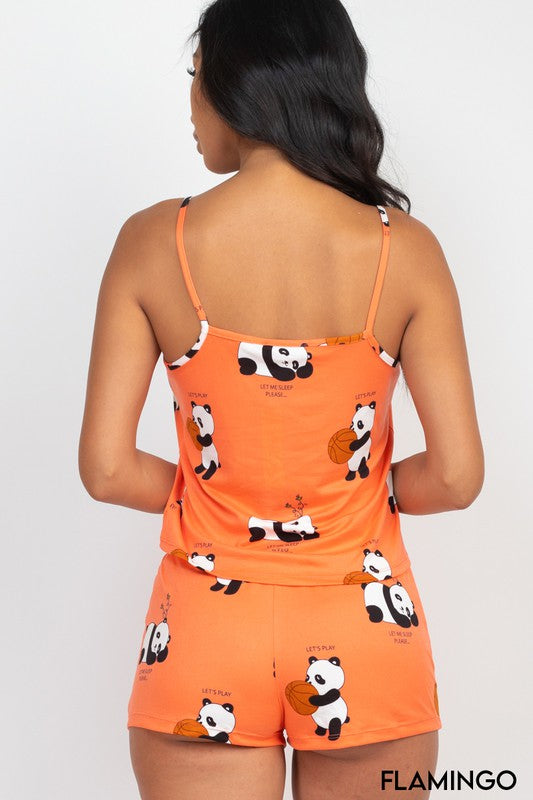 Panda Cami Top & Shorts Set - Orange - Back View