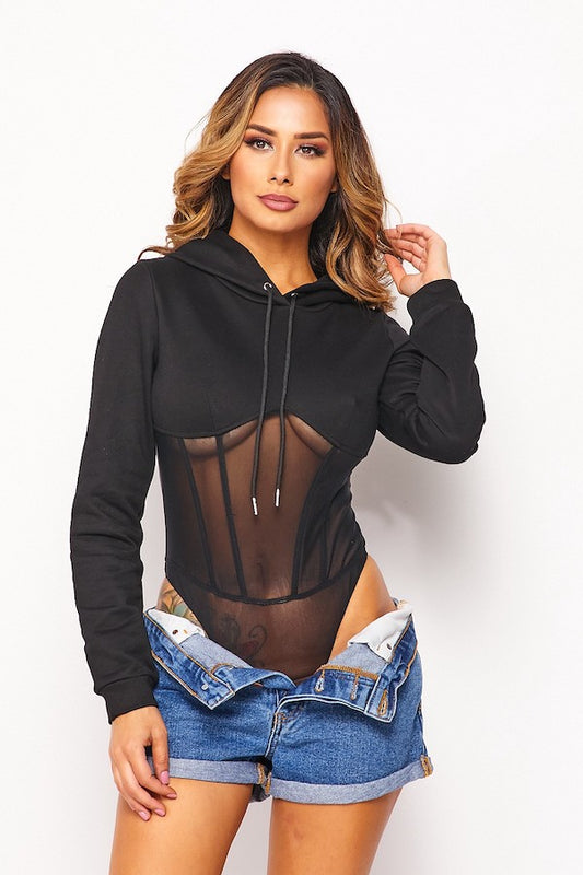 Hot N Cold French Terry + Mesh Bodysuit - Black