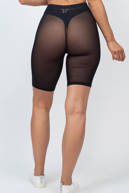 back of Mesh Biker Shorts in black