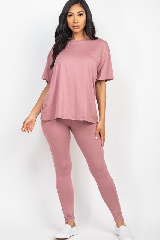 Oversized T-Shirt & Leggings Set - Pink