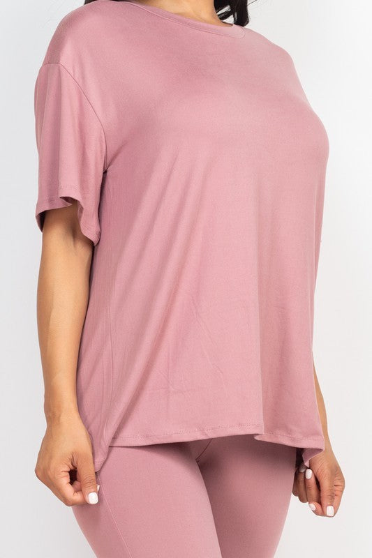 Oversized T-Shirt & Leggings Set - Pink - Close Up