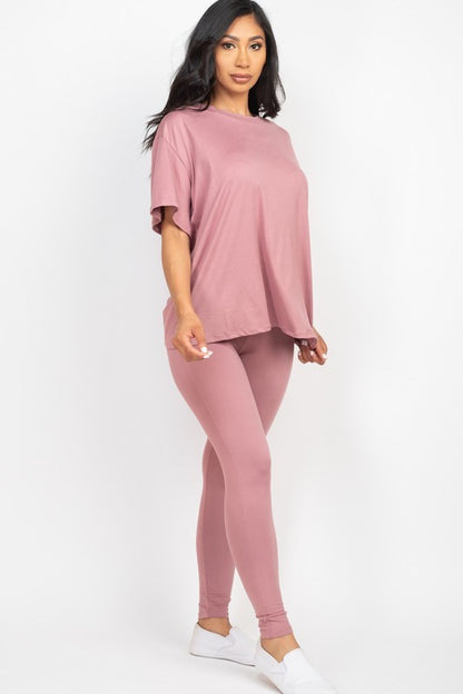Oversized T-Shirt & Leggings Set - Pink