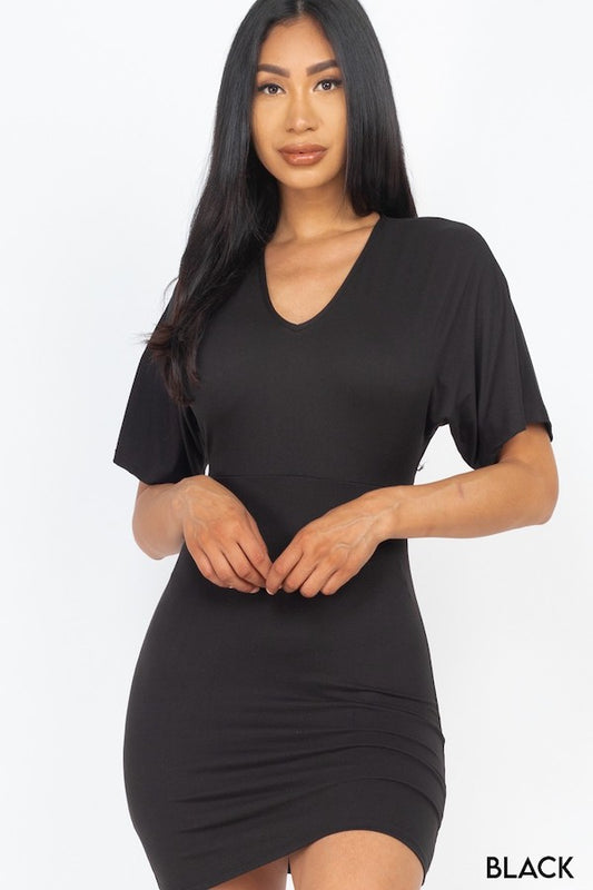 Dolman Sleeves Solid Mini Dress - Black