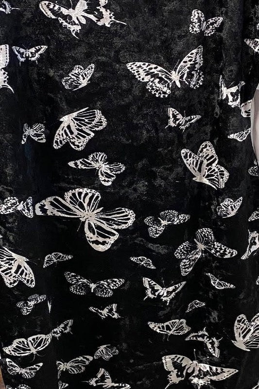 Butterfly Printed Velvet Mini Skirt - Black - Close Up