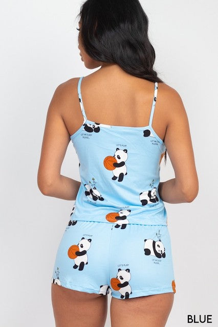 Panda Cami Top & Shorts Set - Blue - Back View