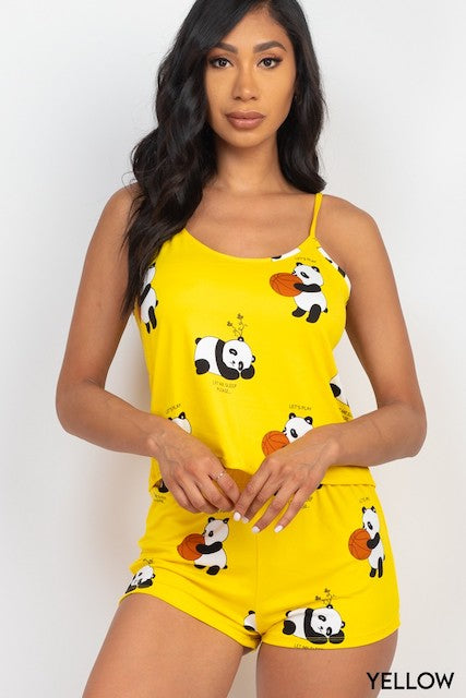 Panda Cami Top & Shorts Set - Yellow