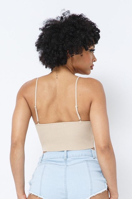 Rib Lace Up Crop Top - Nude - Back View