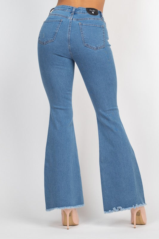 Cutted Hems Bell Bottom Jeans - Blue