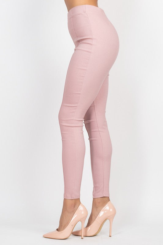 Twill Solid High Waist Pants - Pink