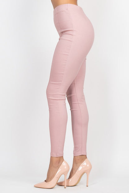 Twill Solid High Waist Pants - Pink